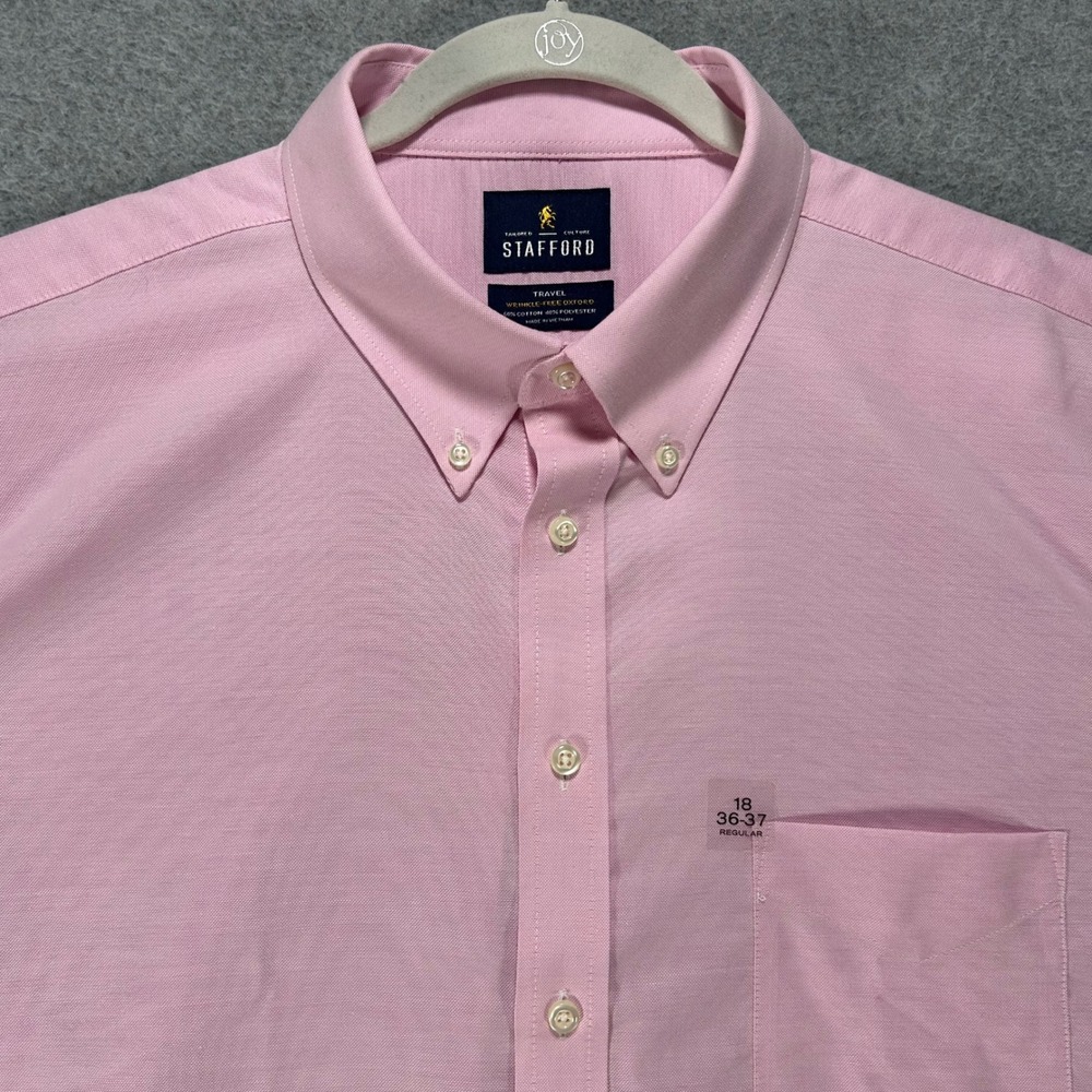 Stafford Button Down Shirt Travel Mens 18 36-37 Pink Oxford Business Classic